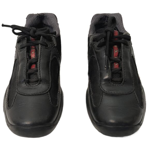 Prada America’s Cup Black Calfskin Leather & Mesh Low Top Sneaker Men's Size 7 - Picture 2 of 14